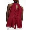 image:imageGORGLITTER Womens Mesh Halter Flowy Tank Tops Ruffle Chiffon Tie Neck Cut Out Brunch Dinner Crop Tops Going Out OutfitsBurgundy