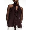 image:imageGORGLITTER Womens Mesh Halter Flowy Tank Tops Ruffle Chiffon Tie Neck Cut Out Brunch Dinner Crop Tops Going Out OutfitsCoffee Brown