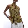image:imageGORGLITTER Womens Mesh Halter Flowy Tank Tops Ruffle Chiffon Tie Neck Cut Out Brunch Dinner Crop Tops Going Out OutfitsGreen