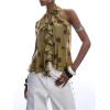 image:imageGORGLITTER Womens Mesh Halter Flowy Tank Tops Ruffle Chiffon Tie Neck Cut Out Brunch Dinner Crop Tops Going Out OutfitsGreen