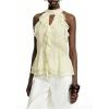 image:imageGORGLITTER Womens Mesh Halter Flowy Tank Tops Ruffle Chiffon Tie Neck Cut Out Brunch Dinner Crop Tops Going Out OutfitsLight Yellow