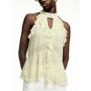 image:imageGORGLITTER Womens Mesh Halter Flowy Tank Tops Ruffle Chiffon Tie Neck Cut Out Brunch Dinner Crop Tops Going Out OutfitsLight Yellow