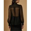 image:imageGORGLITTER Womens Mesh Tops Casual Bishop Long Sleeve Sheer Bow Tie Neck See Through Dressy Work Shirt Tops TrendyBlack