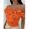 image:imageGORGLITTER Womens Off The Shoulder Ruffle Bodysuit Dressy Elegant Sleeveless Party Thong Body Suit TopsOrange