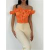 image:imageGORGLITTER Womens Off The Shoulder Ruffle Bodysuit Dressy Elegant Sleeveless Party Thong Body Suit TopsOrange