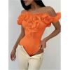 image:imageGORGLITTER Womens Off The Shoulder Ruffle Bodysuit Dressy Elegant Sleeveless Party Thong Body Suit TopsOrange