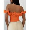 image:imageGORGLITTER Womens Off The Shoulder Ruffle Bodysuit Dressy Elegant Sleeveless Party Thong Body Suit TopsOrange