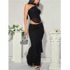 image:imageGORGLITTER Womens One Shoulder Asymmetrical Scarf Top Trendy Y2K Summer Mesh Halter Sleeveless Going Out Crop Tank TopBlack