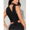 image:imageGORGLITTER Womens One Shoulder Asymmetrical Scarf Top Trendy Y2K Summer Mesh Halter Sleeveless Going Out Crop Tank TopBlack