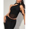 image:imageGORGLITTER Womens One Shoulder Asymmetrical Scarf Top Trendy Y2K Summer Mesh Halter Sleeveless Going Out Crop Tank TopBlack