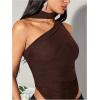 image:imageGORGLITTER Womens One Shoulder Asymmetrical Scarf Top Trendy Y2K Summer Mesh Halter Sleeveless Going Out Crop Tank TopBrown