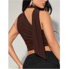 image:imageGORGLITTER Womens One Shoulder Asymmetrical Scarf Top Trendy Y2K Summer Mesh Halter Sleeveless Going Out Crop Tank TopBrown