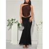 image:imageGORGLITTER Womens One Shoulder Asymmetrical Scarf Top Trendy Y2K Summer Mesh Halter Sleeveless Going Out Crop Tank TopBrown