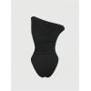 image:imageGORGLITTER Womens One Shoulder Bodysuit Metal Decor Ruched Asymmetrical Neck Sleeveless Leotard ClubwearBlack