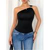 image:imageGORGLITTER Womens One Shoulder Tops Metal Flower Ruched Tank Going Out Crop TopSolid Black