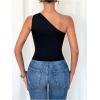 image:imageGORGLITTER Womens One Shoulder Tops Metal Flower Ruched Tank Going Out Crop TopSolid Black