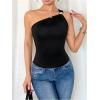 image:imageGORGLITTER Womens One Shoulder Tops Metal Flower Ruched Tank Going Out Crop TopSolid Black
