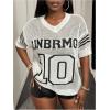 image:imageGORGLITTER Womens Oversized Jersey Shirts Y2k Crochet Graphic Number Short Sleeve Sweater Knit Top 2026White