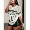 image:imageGORGLITTER Womens Oversized Jersey Shirts Y2k Crochet Graphic Number Short Sleeve Sweater Knit Top 2026White
