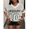 image:imageGORGLITTER Womens Oversized Jersey Shirts Y2k Crochet Graphic Number Short Sleeve Sweater Knit Top 2026White
