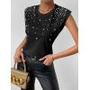 image:imageGORGLITTER Womens Pearl Beaded Top Blouses Casual Dressy Sleeveless Shoulder Pad Tee TShirt Going Out OutfitsSolid Black