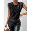 image:imageGORGLITTER Womens Pearl Beaded Top Blouses Casual Dressy Sleeveless Shoulder Pad Tee TShirt Going Out OutfitsSolid Black