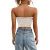 image:imageGORGLITTER Womens Pearl Tube Tops Strapless Beaded Seashell Tops Dressy Summer Ruffle Asymmetrical Knit Crop Top TrendyBeige