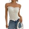 image:imageGORGLITTER Womens Pearl Tube Tops Strapless Beaded Seashell Tops Dressy Summer Ruffle Asymmetrical Knit Crop Top TrendyBeige