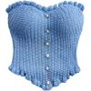 image:imageGORGLITTER Womens Pearl Tube Tops Strapless Beaded Seashell Tops Dressy Summer Ruffle Asymmetrical Knit Crop Top TrendyBlue