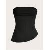 image:imageGORGLITTER Womens Pleated Strapless Tube Top Asymmetrical Hem Ruched Bandeau Shirts Going Out TopsBlack