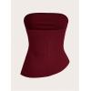image:imageGORGLITTER Womens Pleated Strapless Tube Top Asymmetrical Hem Ruched Bandeau Shirts Going Out TopsBurgundy