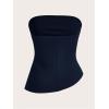 image:imageGORGLITTER Womens Pleated Strapless Tube Top Asymmetrical Hem Ruched Bandeau Shirts Going Out TopsDark Blue