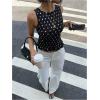 image:imageGORGLITTER Womens Polka Dots Boat Neck Tank Top Ruffle Tie Shoulder Smocked Going Out Y2k Vest TopsBlack Dots