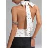 image:imageGORGLITTER Womens Polka Dots Halter Tops High Neck Tie Backless Going Out TopWhite