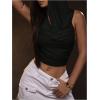 image:imageGORGLITTER Womens Rave Hooded Tank Crop Tops Bow Open Back Sleeveless Drapped Neck Ruched Going Out Top Fashion 2025Black