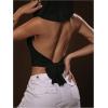 image:imageGORGLITTER Womens Rave Hooded Tank Crop Tops Bow Open Back Sleeveless Drapped Neck Ruched Going Out Top Fashion 2025Black