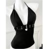 image:imageGORGLITTER Womens Rave Top Backless Halter Y2k Deep V Neck Open Back Goth Tops Sexy Going Out Club OutfitsBlack