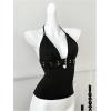 image:imageGORGLITTER Womens Rave Top Backless Halter Y2k Deep V Neck Open Back Goth Tops Sexy Going Out Club OutfitsBlack