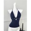 image:imageGORGLITTER Womens Rave Top Backless Halter Y2k Deep V Neck Open Back Goth Tops Sexy Going Out Club OutfitsBlue