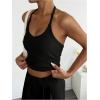 image:imageGORGLITTER Womens Ribbed Halter Top Sexy V Neck Open Back Sleeveless Slim Fit Summer Y2k Going Out Crop Tank TopBlack
