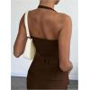 image:imageGORGLITTER Womens Ribbed Halter Top Sexy V Neck Open Back Sleeveless Slim Fit Summer Y2k Going Out Crop Tank TopCoffee Brown