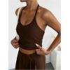 image:imageGORGLITTER Womens Ribbed Halter Top Sexy V Neck Open Back Sleeveless Slim Fit Summer Y2k Going Out Crop Tank TopCoffee Brown
