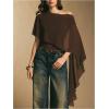 image:imageGORGLITTER Womens Ruched One Shoulder Bodysuit Dressy with Sheer Poncho Shawl Body Suit TopsChocolate Brown