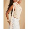 image:imageGORGLITTER Womens Sexy Backless Halter Tops Deep V Cowl Neck Open Back Chiffon Summer Crop Going Out TopApricot