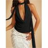 image:imageGORGLITTER Womens Sexy Backless Halter Tops Deep V Cowl Neck Open Back Chiffon Summer Crop Going Out TopBlack