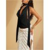 image:imageGORGLITTER Womens Sexy Backless Halter Tops Deep V Cowl Neck Open Back Chiffon Summer Crop Going Out TopBlack