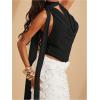 image:imageGORGLITTER Womens Sexy Backless Halter Tops Deep V Cowl Neck Open Back Chiffon Summer Crop Going Out TopBlack
