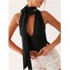 image:imageGORGLITTER Womens Sexy Deep V Neck Scarf Tops Y2K Backless Halter Going Out Top Birthday Club Date Night OutfitsBlack