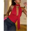 image:imageGORGLITTER Womens Sexy Deep V Neck Scarf Tops Y2K Backless Halter Going Out Top Birthday Club Date Night OutfitsRed