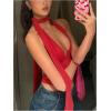 image:imageGORGLITTER Womens Sexy Deep V Neck Scarf Tops Y2K Backless Halter Going Out Top Birthday Club Date Night OutfitsRed
